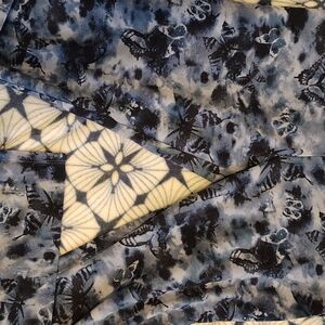 Blue and Black Butterfly Floral Print Scarf